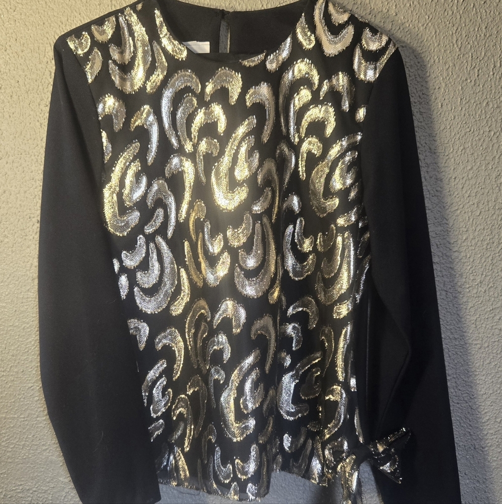 Boston Maid dressy black and gold top